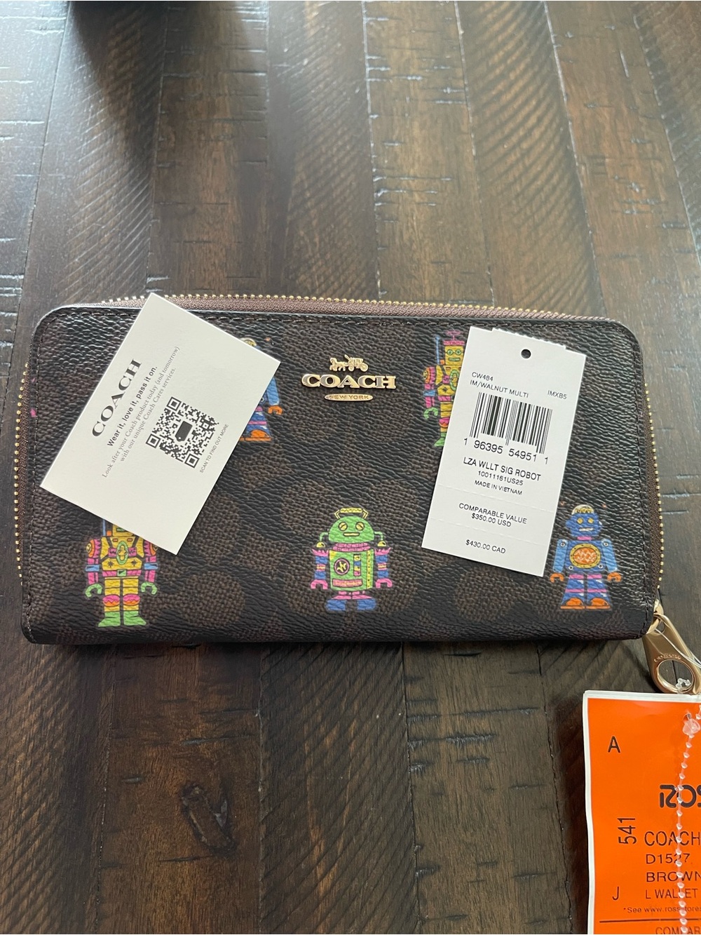 Coach Robot Brown Zip-Around Wallet with Gold Hardware NWT - Picture 5 of 7